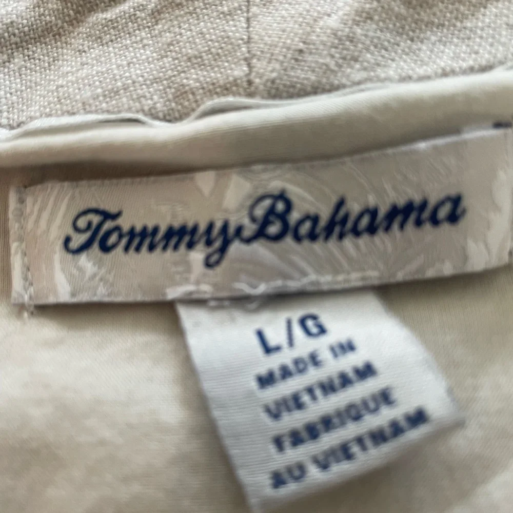 Tommy Bahama Dress Size Large Tan Linen Blend 2 Front Pockets Cotton Lined - Picture 4 of 6